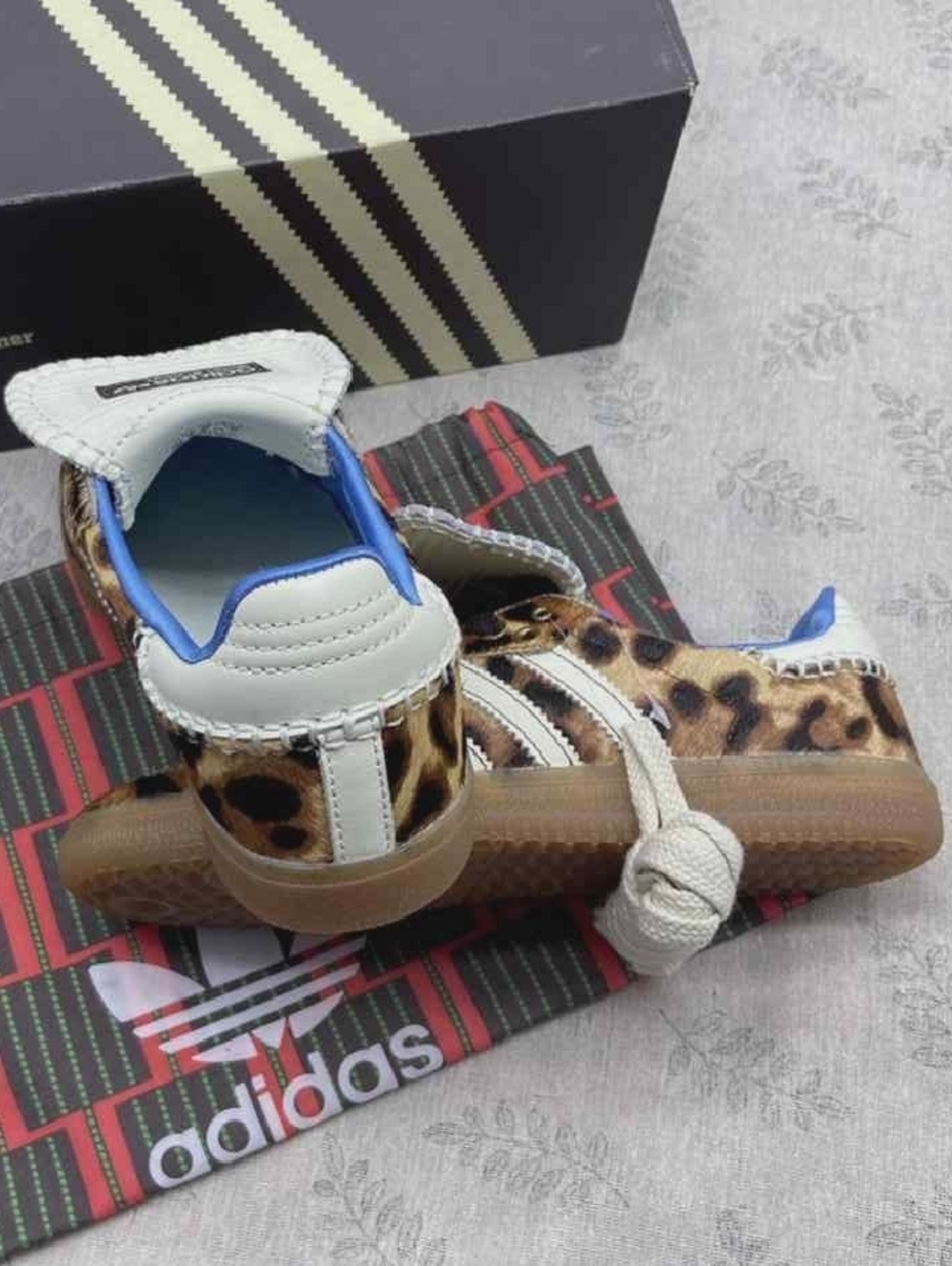adidas Women's Leopard Print Sneakers with White Strap and Blue Lining - Picture 5 of 6